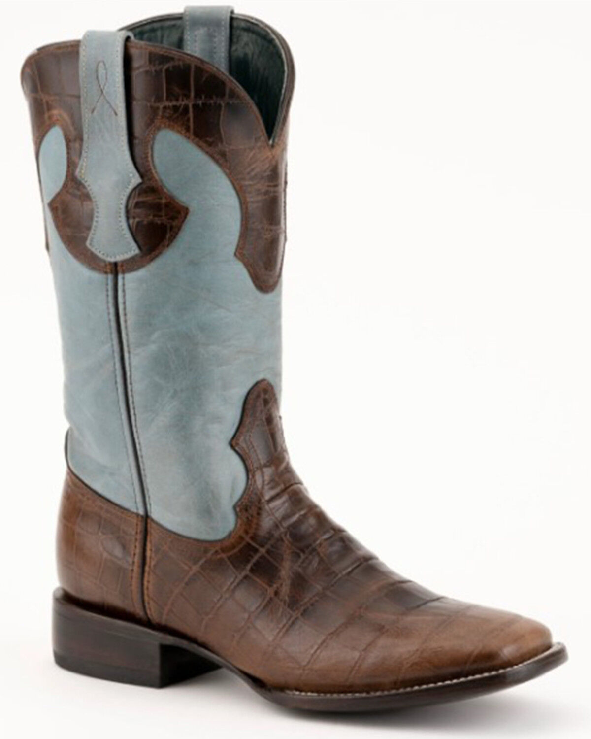 Image #1 - Ferrini Men's Mustang Cowhide Alligator Belly Western Boots - Broad Square Toe, Brown, hi-res