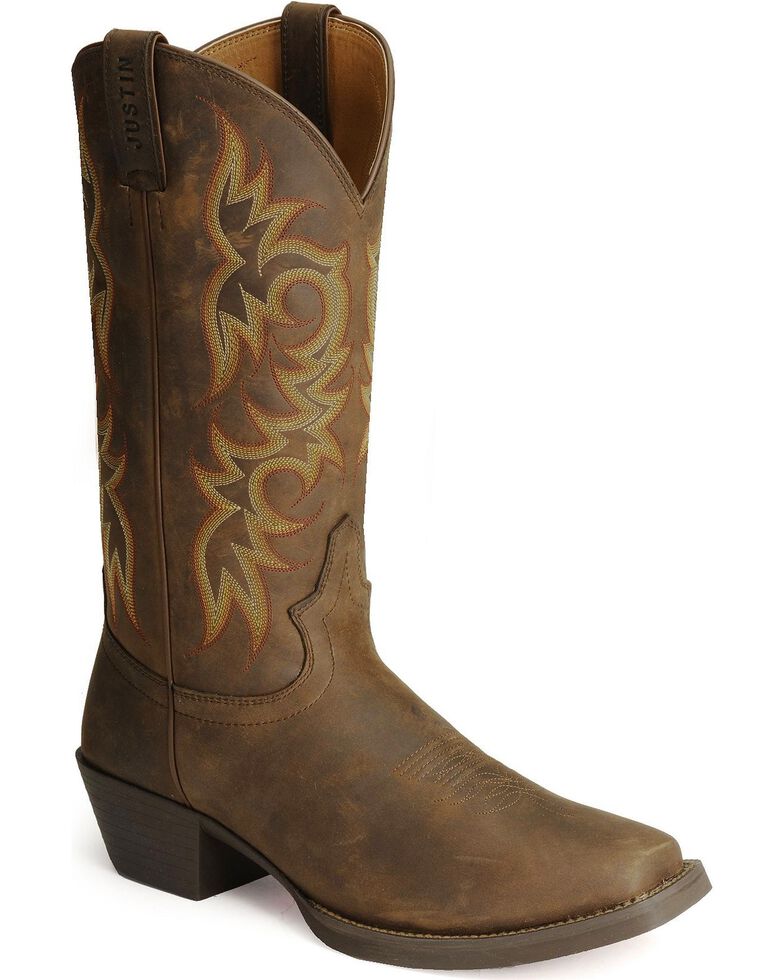 Justin Stampede Western Apache Cowboy Boots - Square Toe, Sorrel, hi-res