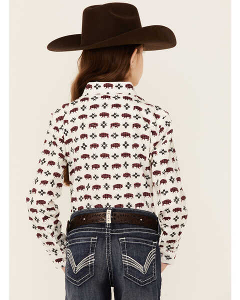 Image #3 - Rock & Roll Denim Girls' Southwestern Buffalo Print Pearl Snap Western Shirt, Natural, hi-res