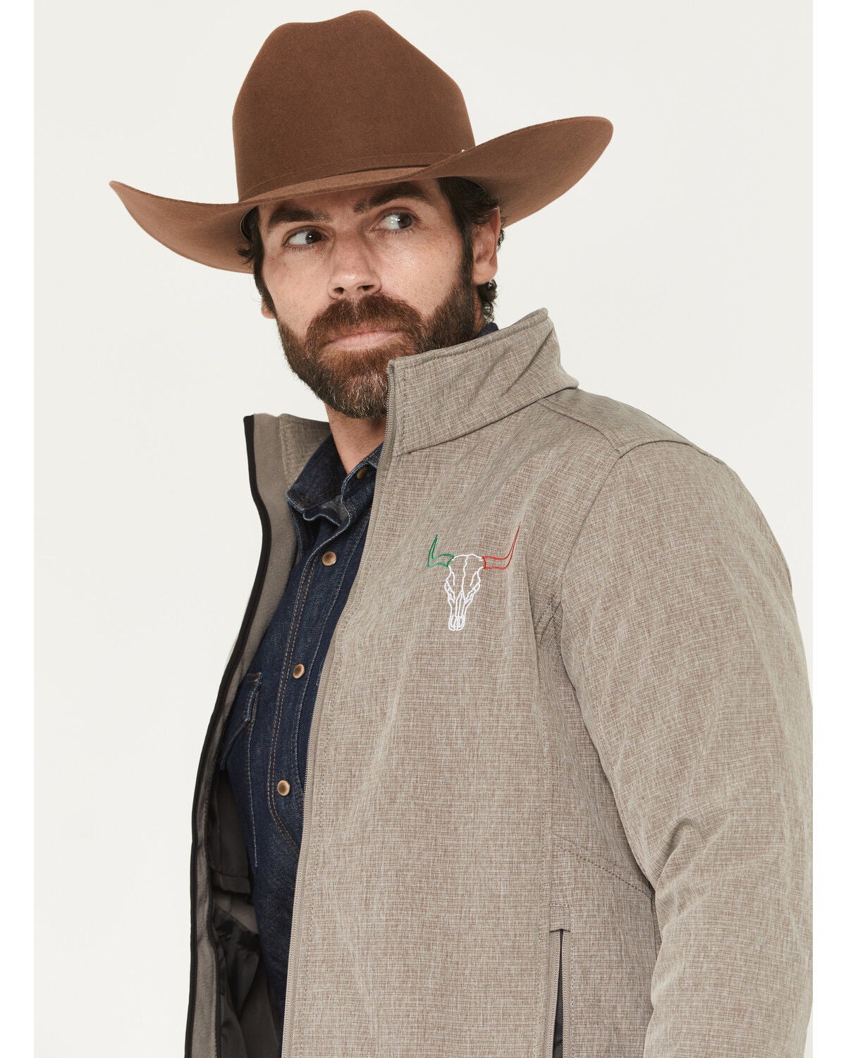 Image #3 - Cowboy Hardware Men's Hecho en Mexico Longhorn Softshell Jacket, Khaki, hi-res