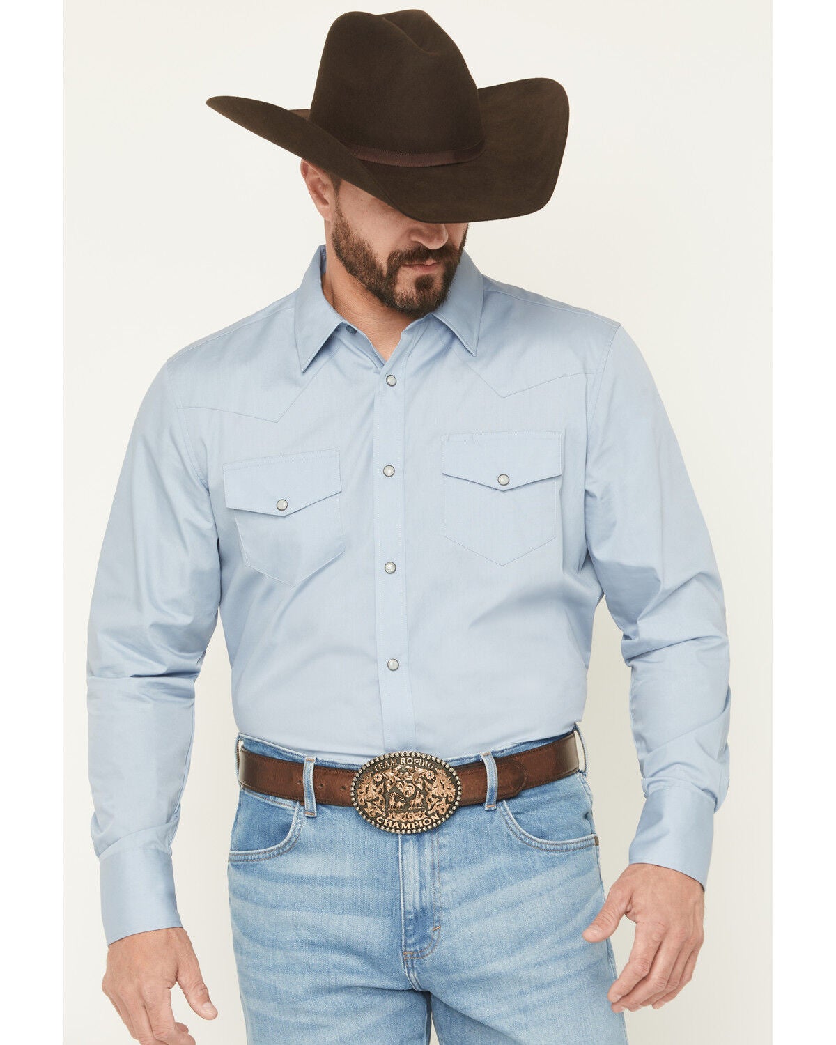 Gibson Trading Co Men's Campfire Solid Long Sleeve Snap Stretch Western Shirt - Tall, Blue, hi-res