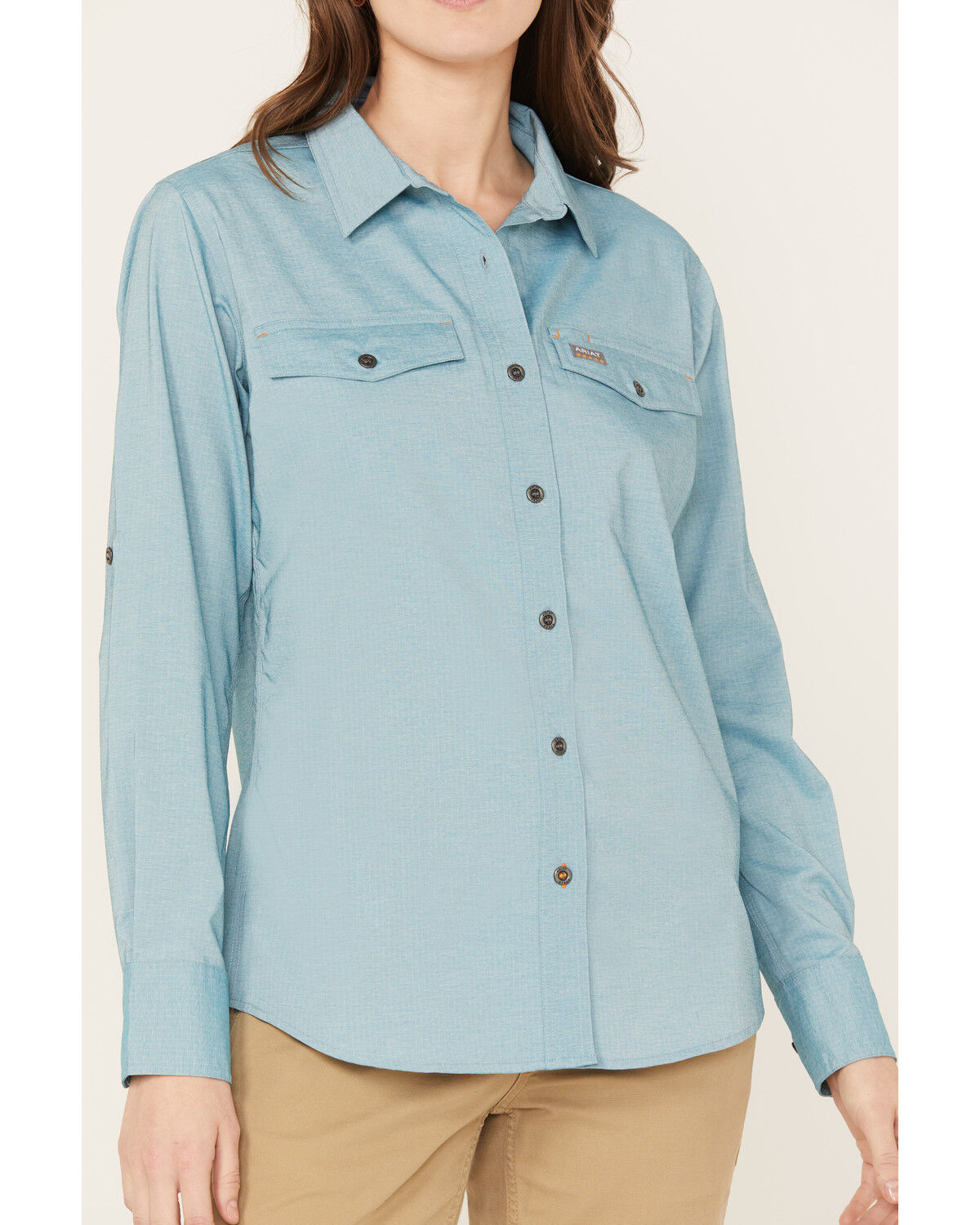 Image #4 - Ariat Women's Rebar VentTEK Long Sleeve Button Down Work Shirt, Light Blue, hi-res