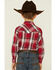 Image #4 - Roper Boys' Plaid Print Embroidered Bull Yoke Long Sleeve Snap Western Shirt, Red, hi-res