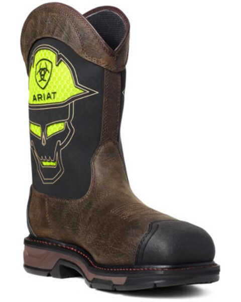 Image #1 - Ariat Men's VentTEK WorkHog® Skull Western Work Boots - Carbon Toe, Brown, hi-res