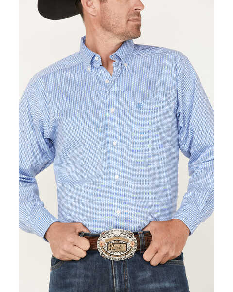 Image #3 - Ariat Men's Nory Stretch Geo Print Button-Down Western Shirt , Light Blue, hi-res