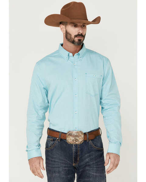 Image #1 - RANK 45® Men's Heeler Textured Solid Long Sleeve Button-Down Western Shirt , Turquoise, hi-res