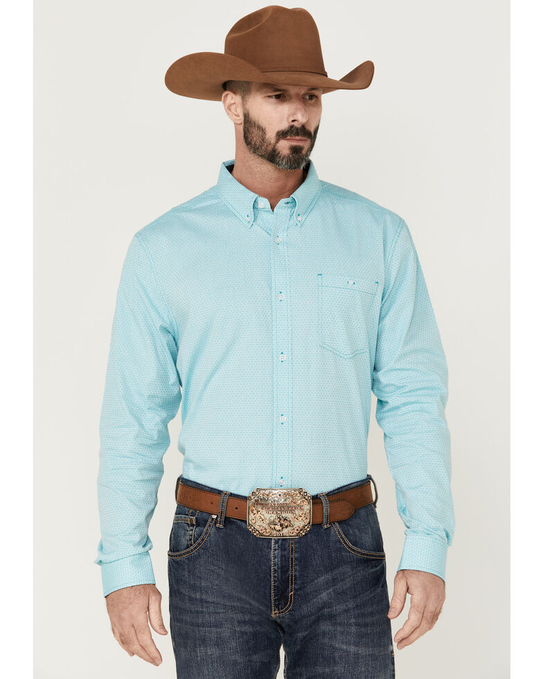 Rank 45 Men's Heeler Textured Solid Long Sleeve Button-Down Western Shirt , Turquoise, hi-res