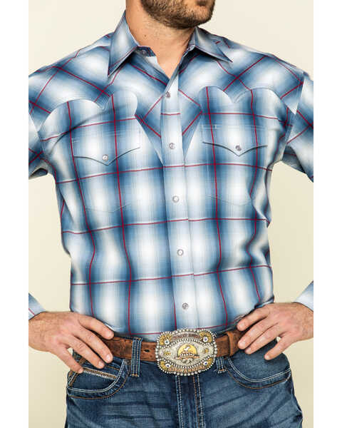 Stetson Men's Indigo Large Ombre Plaid Long Sleeve Western Shirt , Blue, hi-res