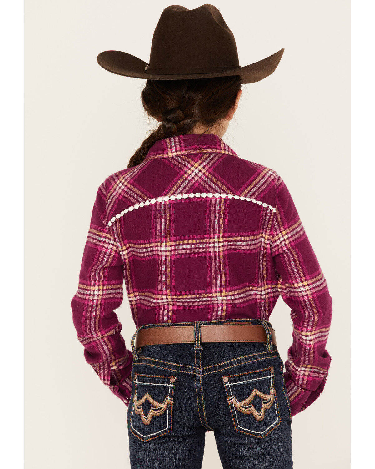 Image #4 - Shyanne Girls' Plaid Print Flannel Long Sleeve Western Pearl Snap Shirt, Purple, hi-res