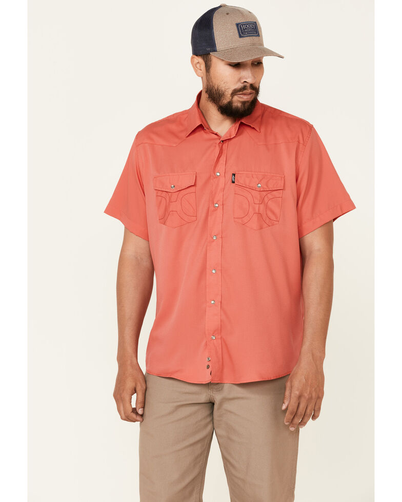 HOOey Men's Solid Watermelon Habitat Sol Short Sleeve Snap Western Shirt , Pink, hi-res