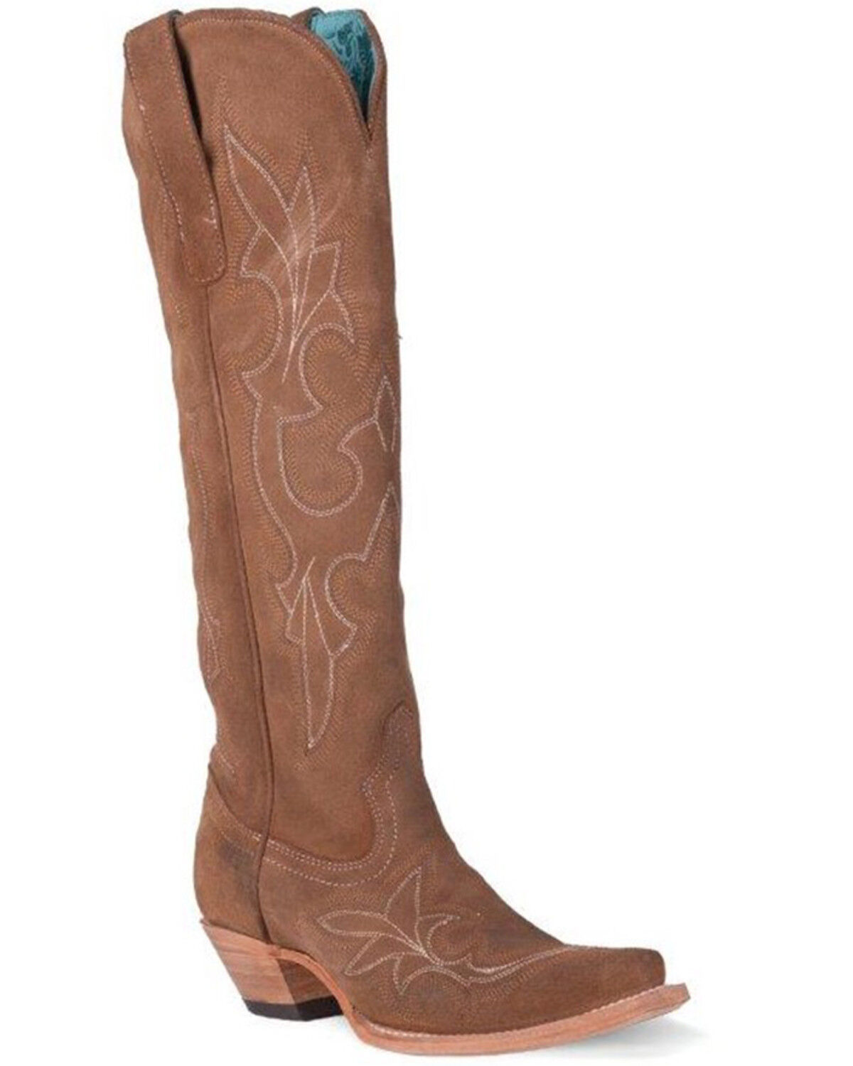 Image #1 - Corral Women's Suede Embroidered Tall Western Boots - Snip Toe, Sand, hi-res