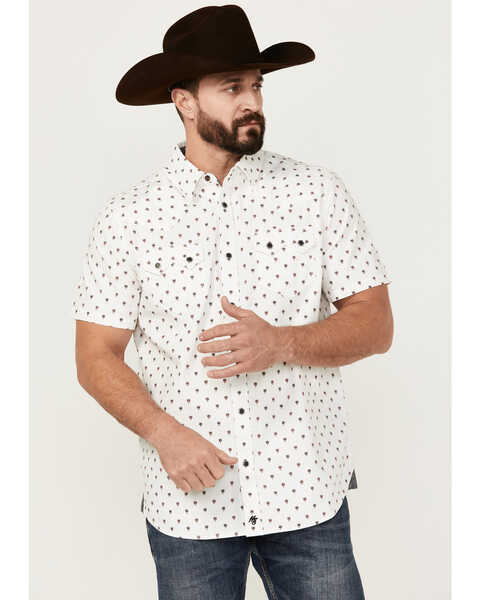 Moonshine Spirit Men's Ace Geo Print Short Sleeve Snap Western Shirt , White, hi-res