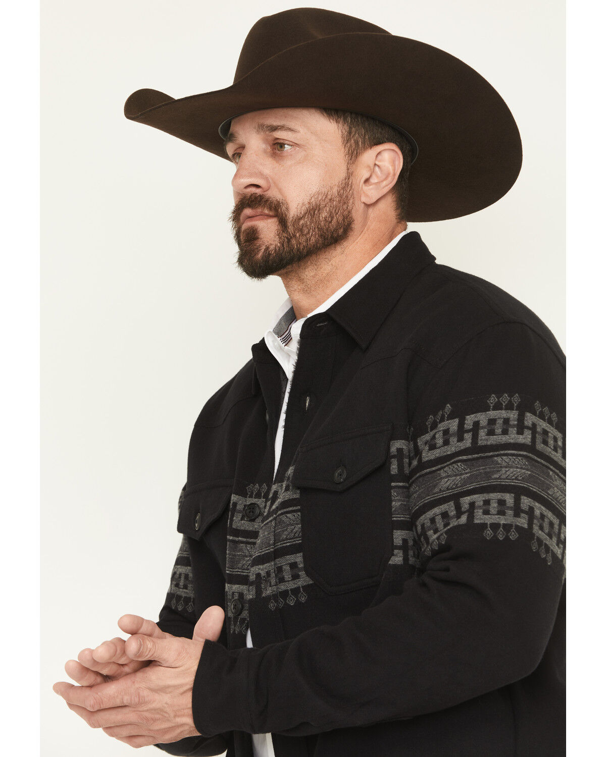 Image #2 - Cody James Men's Southwestern Border Print Sherpa Lined Flannel Shirt Jacket, Black, hi-res