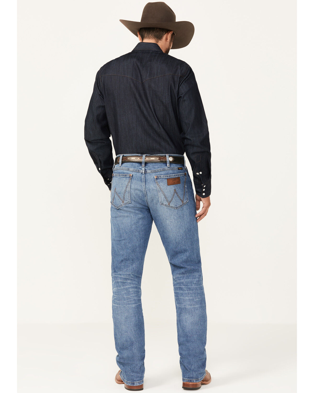 Image #4 - Wrangler Retro Men's Kresby Medium Wash Slim Bootcut Stretch Premium Green Jeans, , hi-res