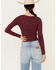 Image #4 - Shyanne Women's Long Sleeve Cutwork Front Tie Top, Maroon, hi-res
