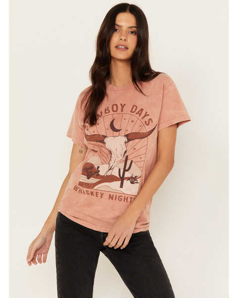 Image #1 - Youth in Revolt Women's Cowboy Days Short Sleeve Graphic Tee, Coral, hi-res