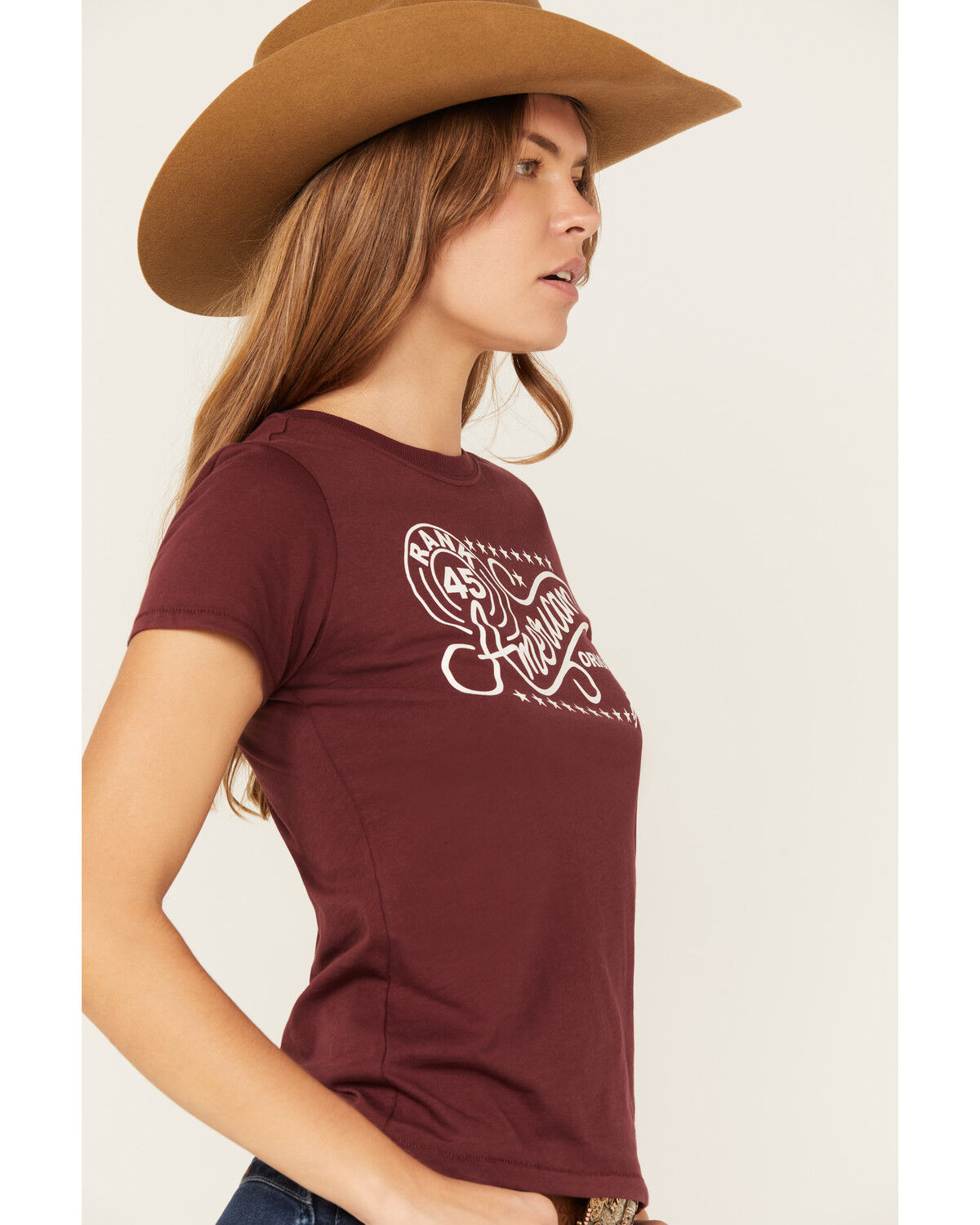 Image #2 - RANK 45® Women's American Original Short Sleeve Graphic Tee, Burgundy, hi-res