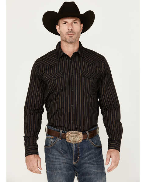 Cody James Men's Wrestler Striped Print Long Sleeve Snap Western Shirt, Black, hi-res