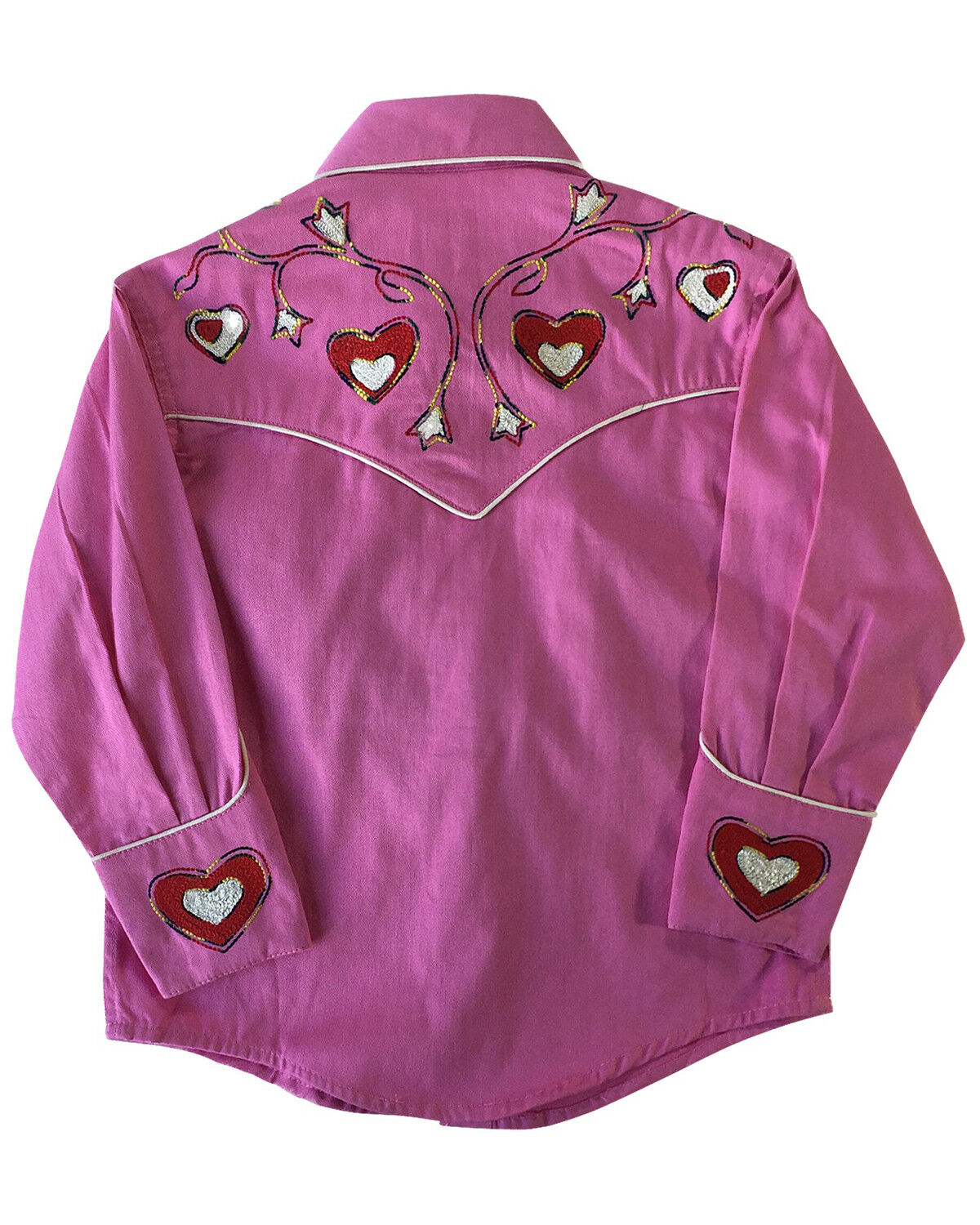 Image #2 - Rockmount Ranchwear Girls' Embroidered Hearts & Floral Western Shirt, Pink, hi-res