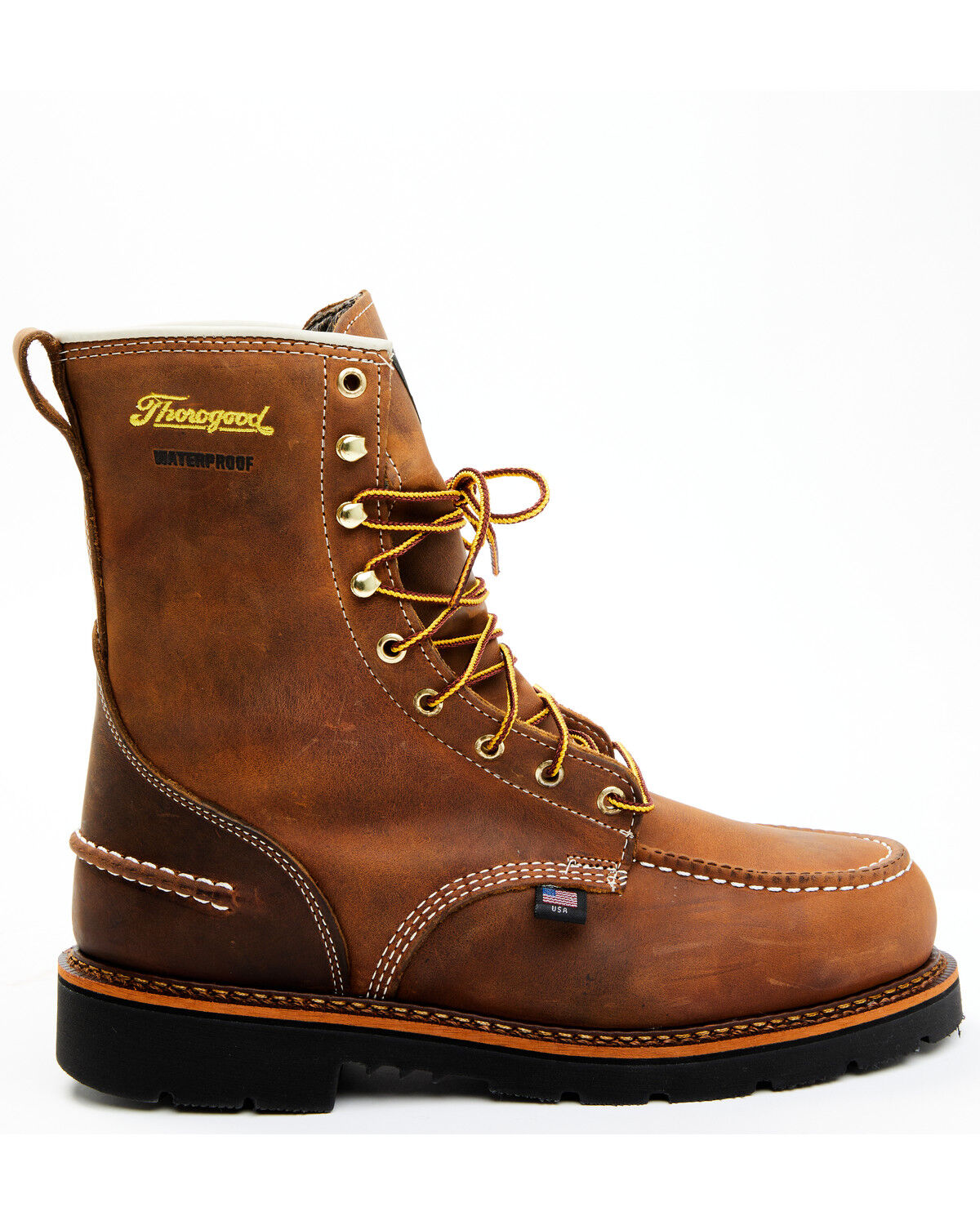 Image #2 - Thorogood Men's 8" Crazyhorse USA Waterproof Work Boots - Steel Toe, Brown, hi-res