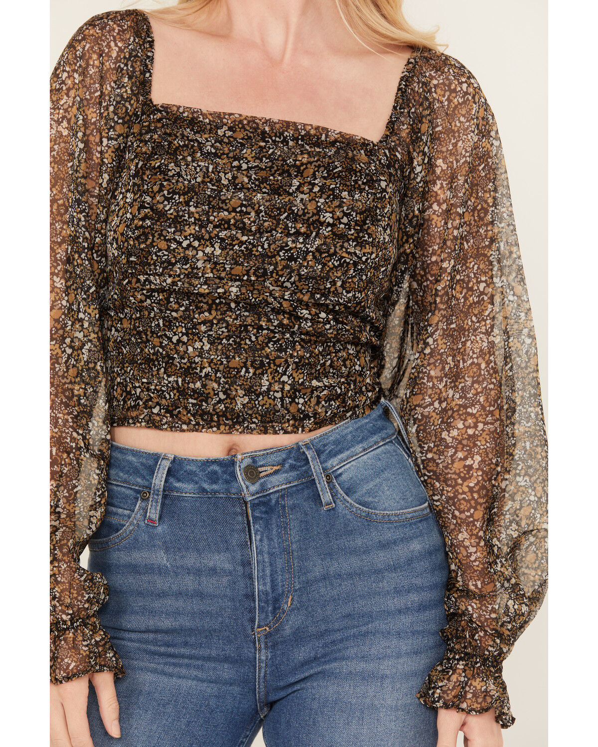 Image #3 - Idyllwind Women's Floral Ditsy Floral Print Long Sleeve Top, Dark Brown, hi-res