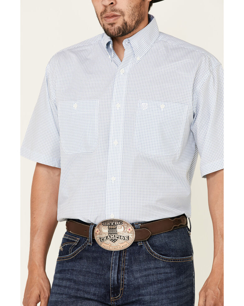  George Strait By Wrangler Men's Small Geo Print Long Sleeve Button-Down Western Shirt - Tall , White, hi-res