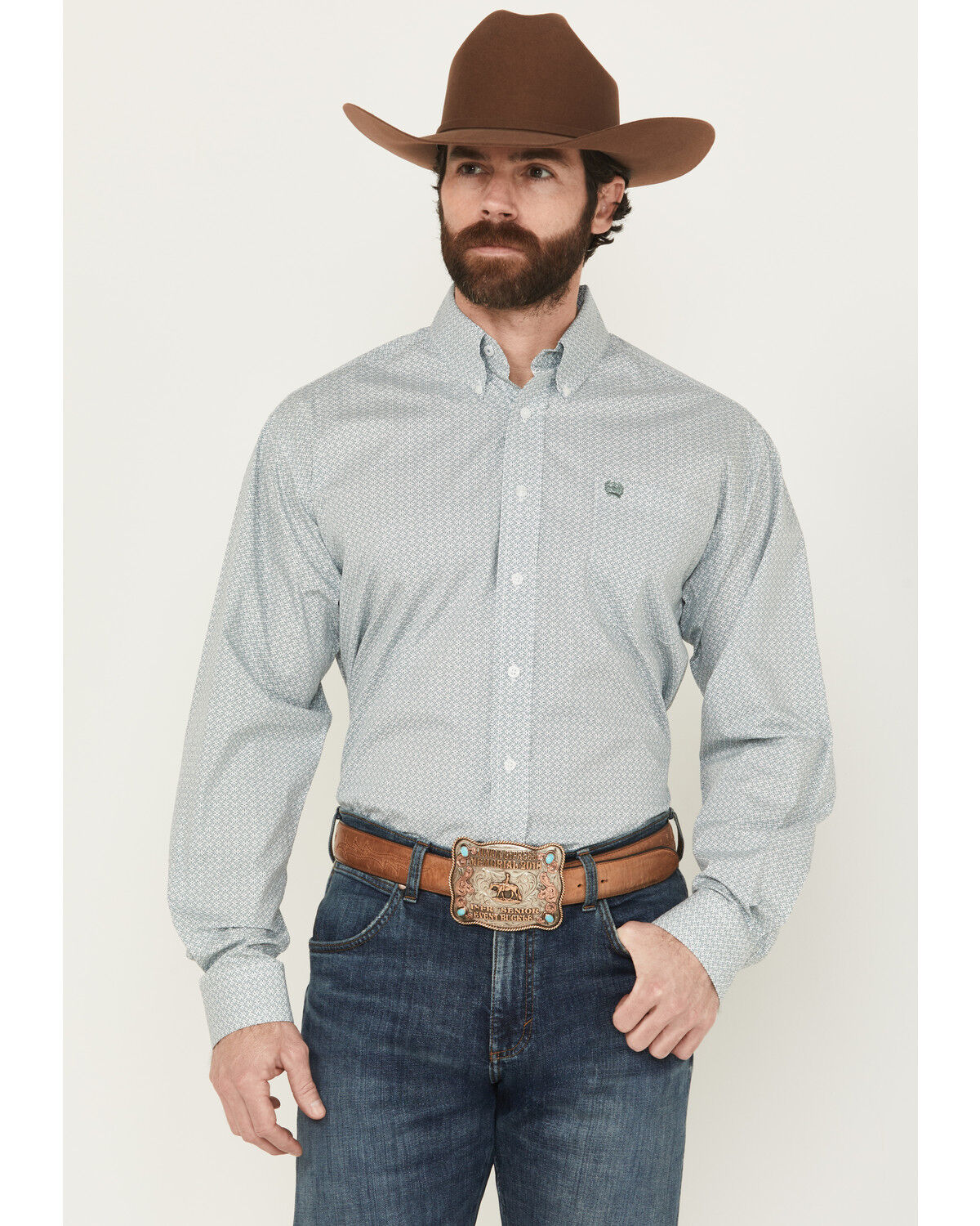 Image #1 - Cinch Men's Printed Long Sleeve Button-Down Western Shirt, Green, hi-res