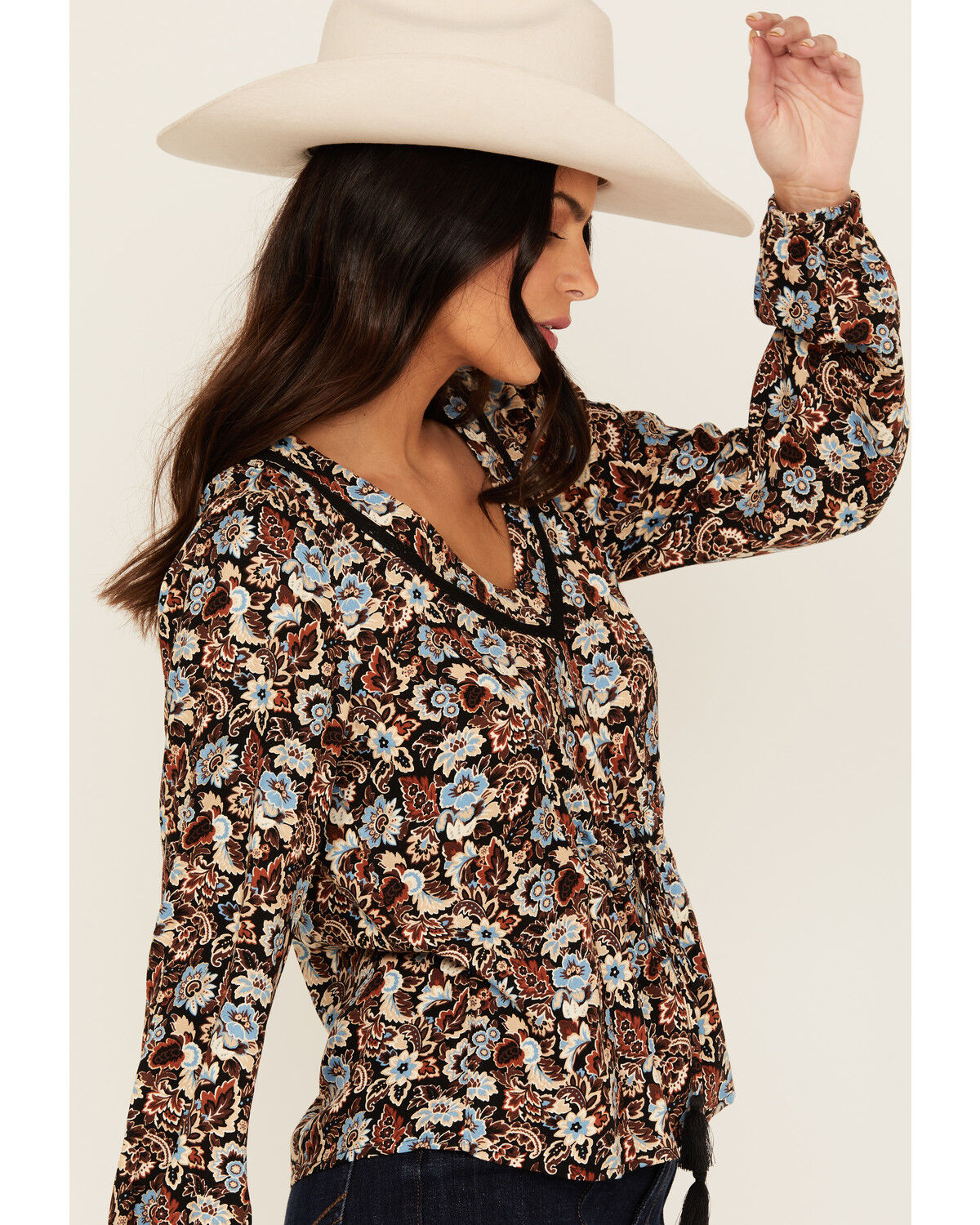 Image #2 - Idyllwind Women's Romance Floral Print Long Sleeve Top, Black, hi-res