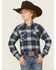 Image #1 - Ely Walker Boy's Plaid Print Long Sleeve Snap Flannel Shirt, Blue, hi-res