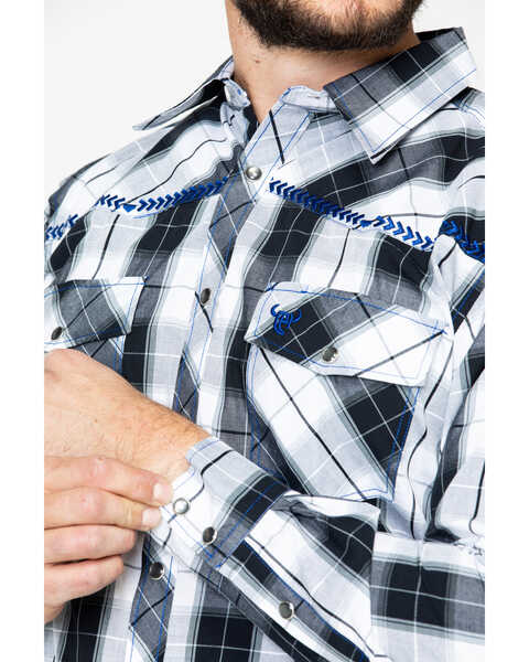 Image #4 - Cowboy Hardware Men's Block Plaid Print Long Sleeve Snap Western Shirt , Black, hi-res
