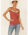 Image #1 - Wild Moss Women's Floral Print Lace Trim Ribbed Cami , Rust Copper, hi-res