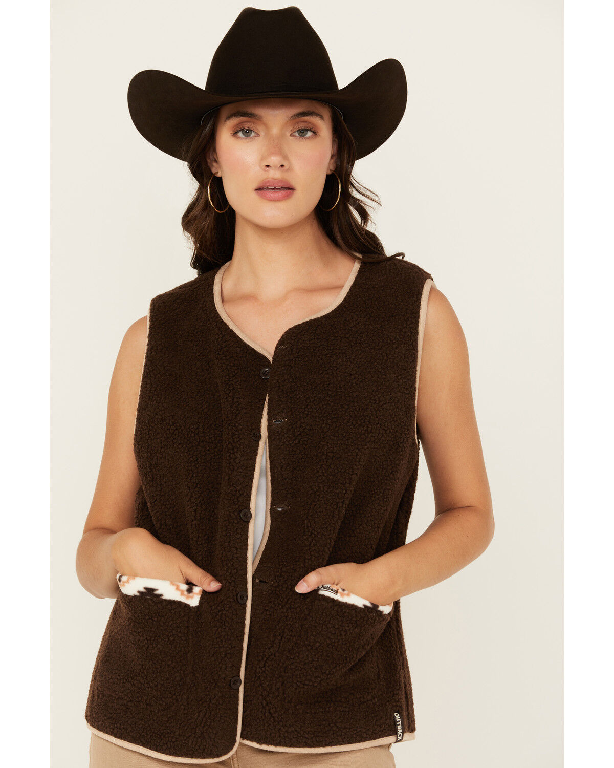Image #2 - Outback Trading Co Women's Southwestern Reversible Vest, Brown, hi-res
