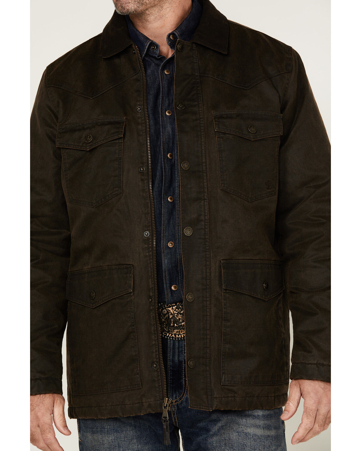 Image #3 - Cody James Men's Road Dust Washed Oil Skin Long Jacket - Big, Brown, hi-res