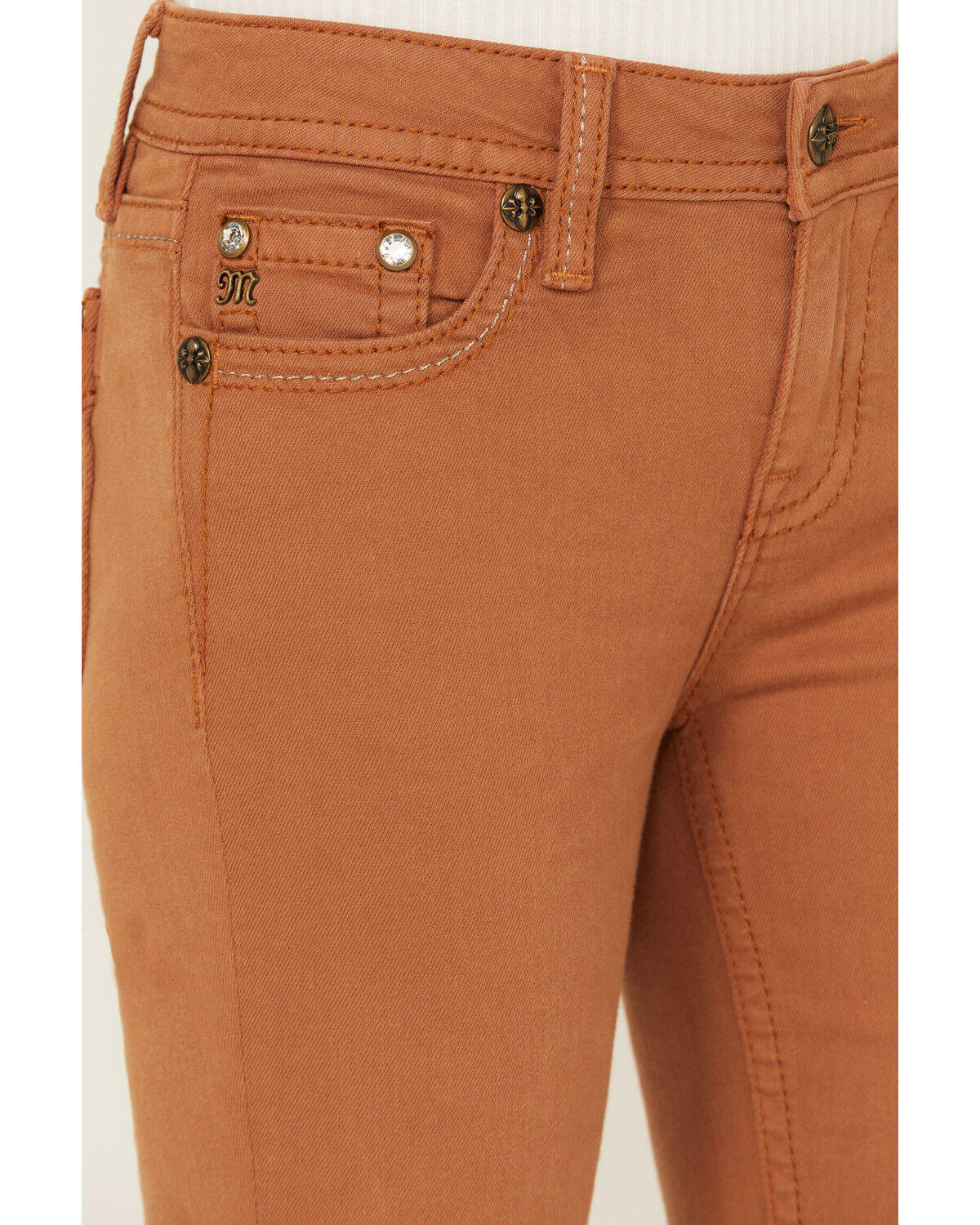Image #2 - Miss Me Women's Mid Rise Straight Stretch Denim Jeans, Camel, hi-res