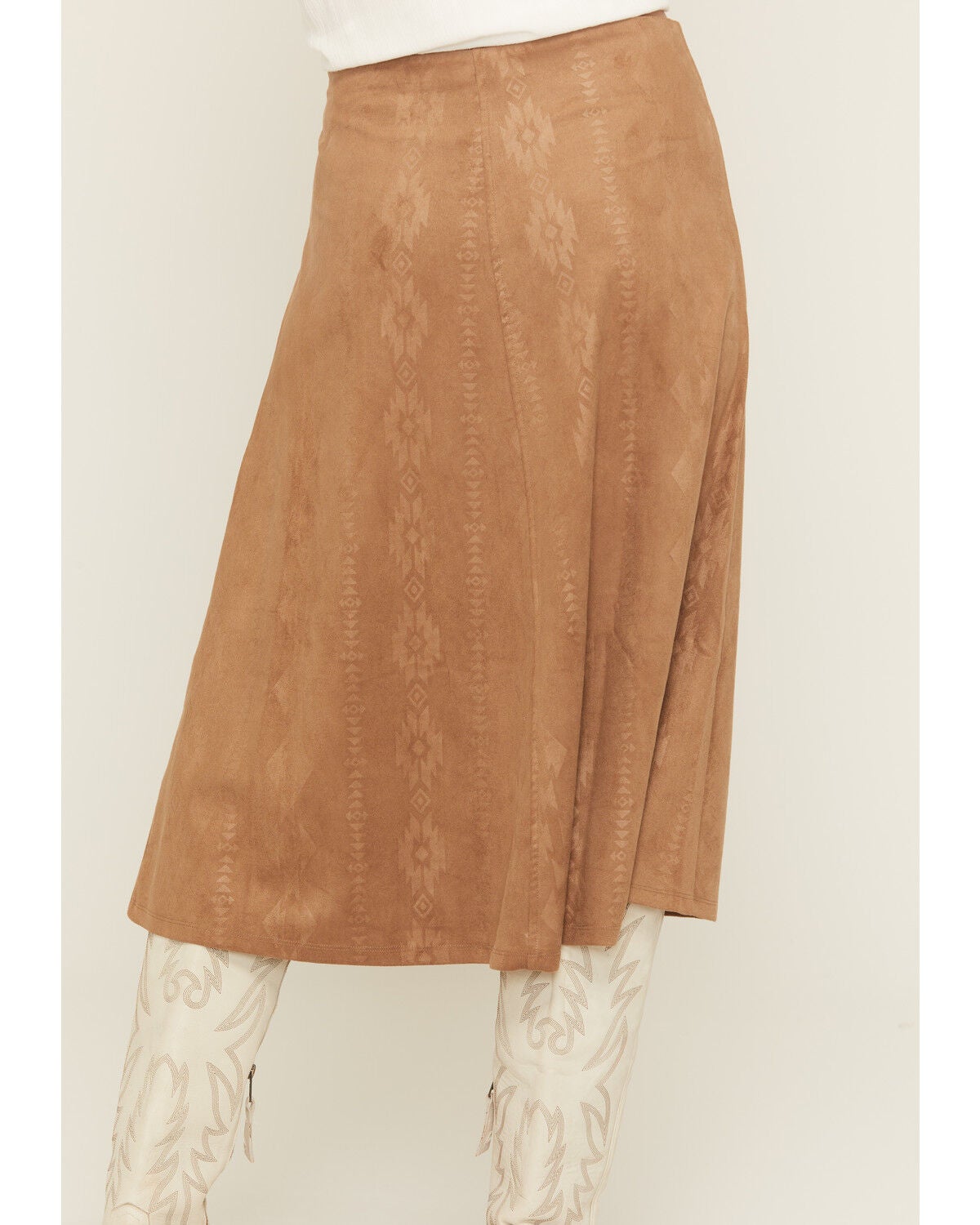 Image #4 - Shyanne Women's Embossed Southwestern Print Faux Suede Midi Skirt, Coffee, hi-res