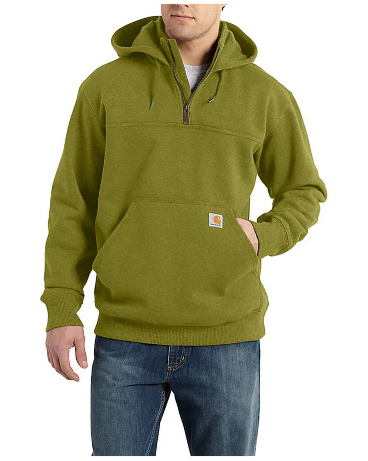 Image #1 - Carhartt Men's Rain Defender Loose Fit Heavyweight Quarter-Zipp Hooded Sweatshirt, Olive, hi-res