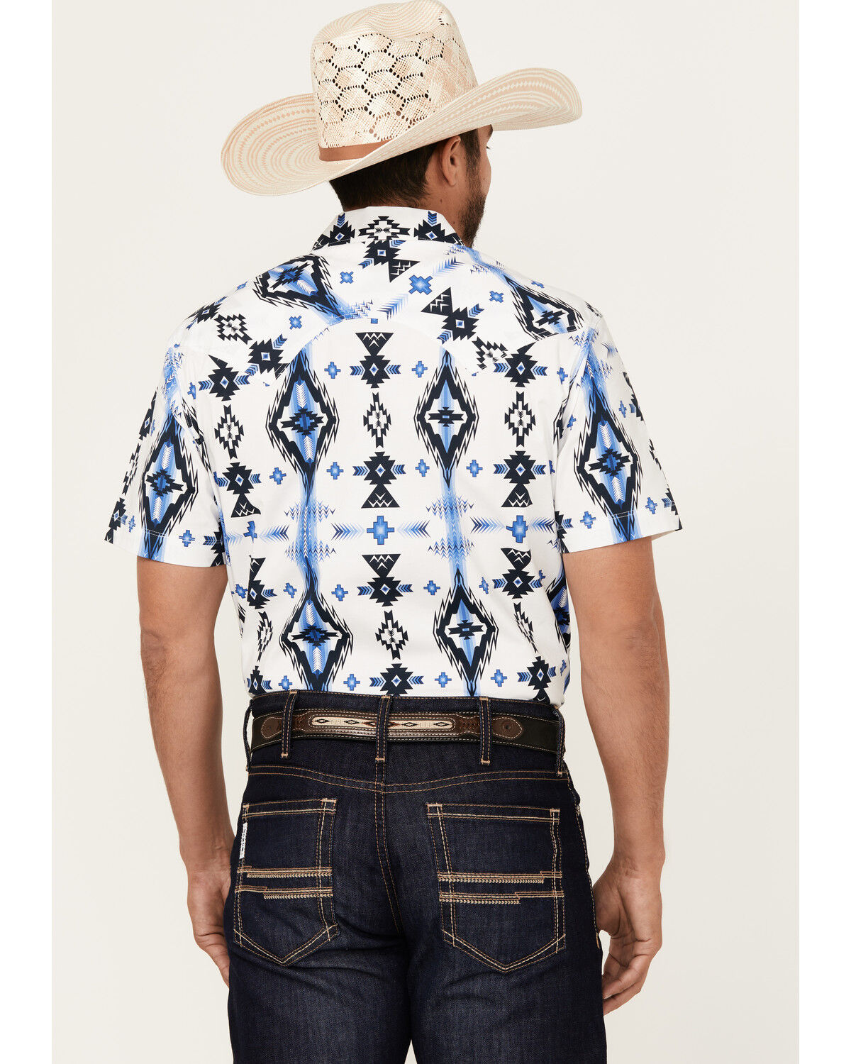 Image #4 - Rock & Roll Denim Men's Southwestern Print Short Sleeve Snap Stretch Western Shirt, White, hi-res