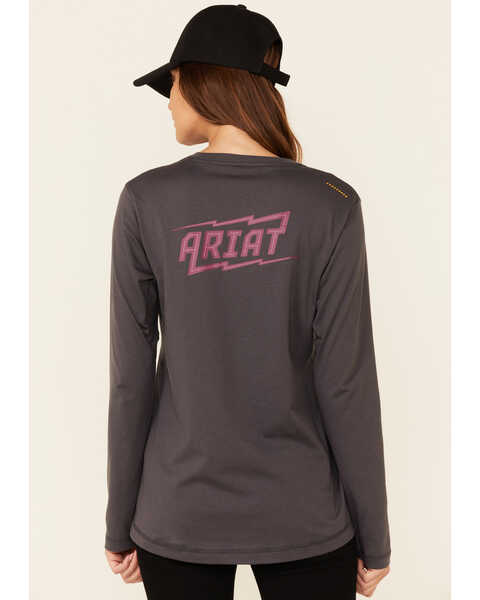 Image #4 - Ariat Women's Bolt Logo Long Sleeve Work Tee, Grey, hi-res