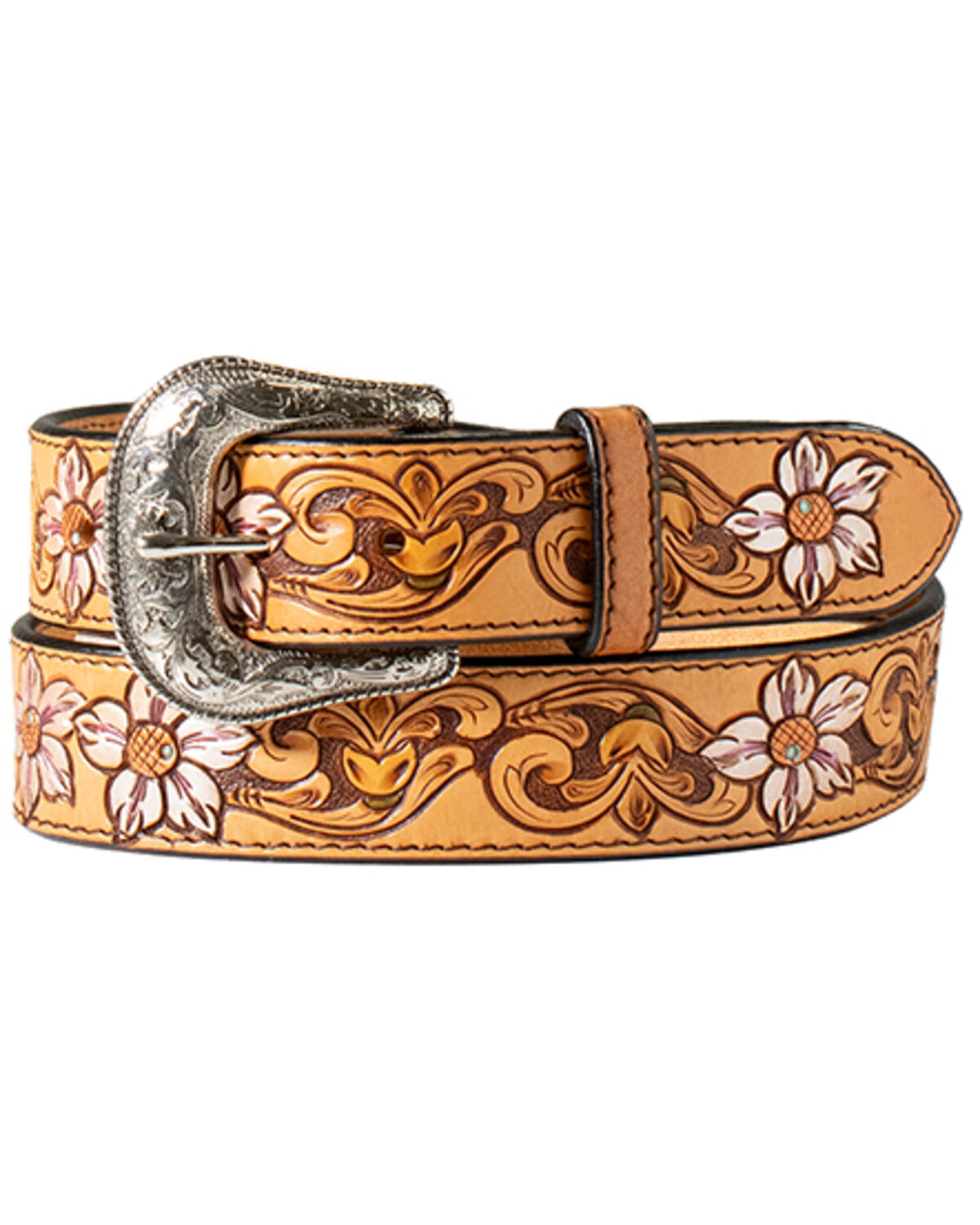 Image #1 - Nocona Women's Floral Tooled Belt, Tan, hi-res