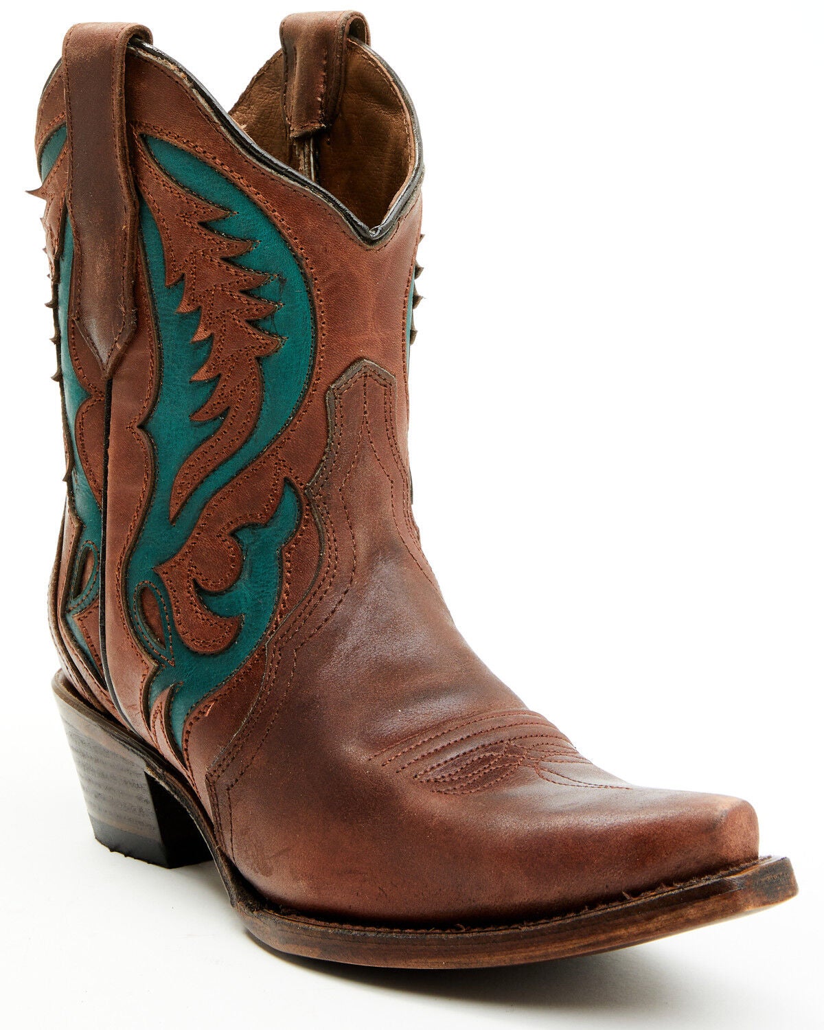 Circle G Women's Inlay Western Booties - Snip Toe, Brown, hi-res