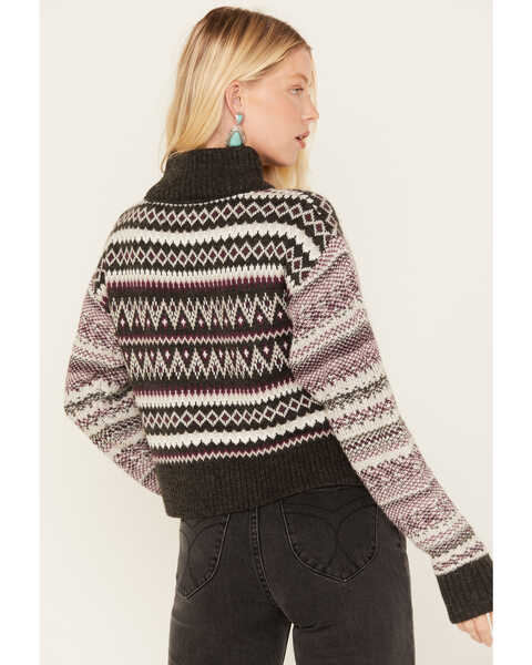 Image #4 - Cleo + Wolf Women's Fair Isle Stripe Knit Cropped Sweater, Dark Grey, hi-res