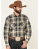 Image #1 - Ariat Men's Axel Large Ombre Retro Plaid Long Sleeve Western Shirt, Blue, hi-res
