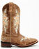 Image #2 - Laredo Women's Flower Inlay Western Performance Boots - Broad Square Toe, Tan, hi-res