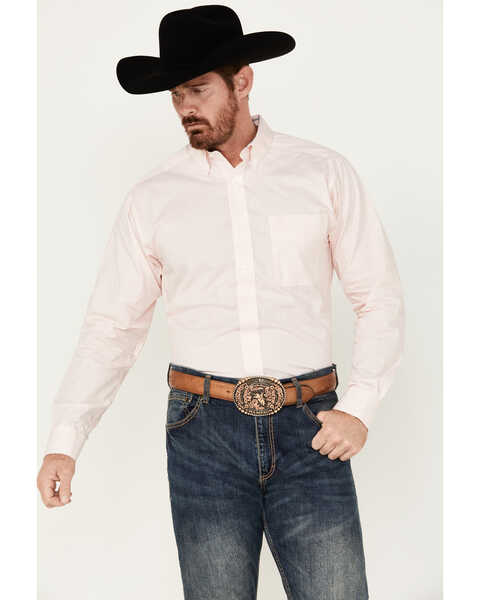 Ariat Men's Wrinkle Free Shilah Geo Print Long Sleeve Button-Down Western Shirt , Peach, hi-res
