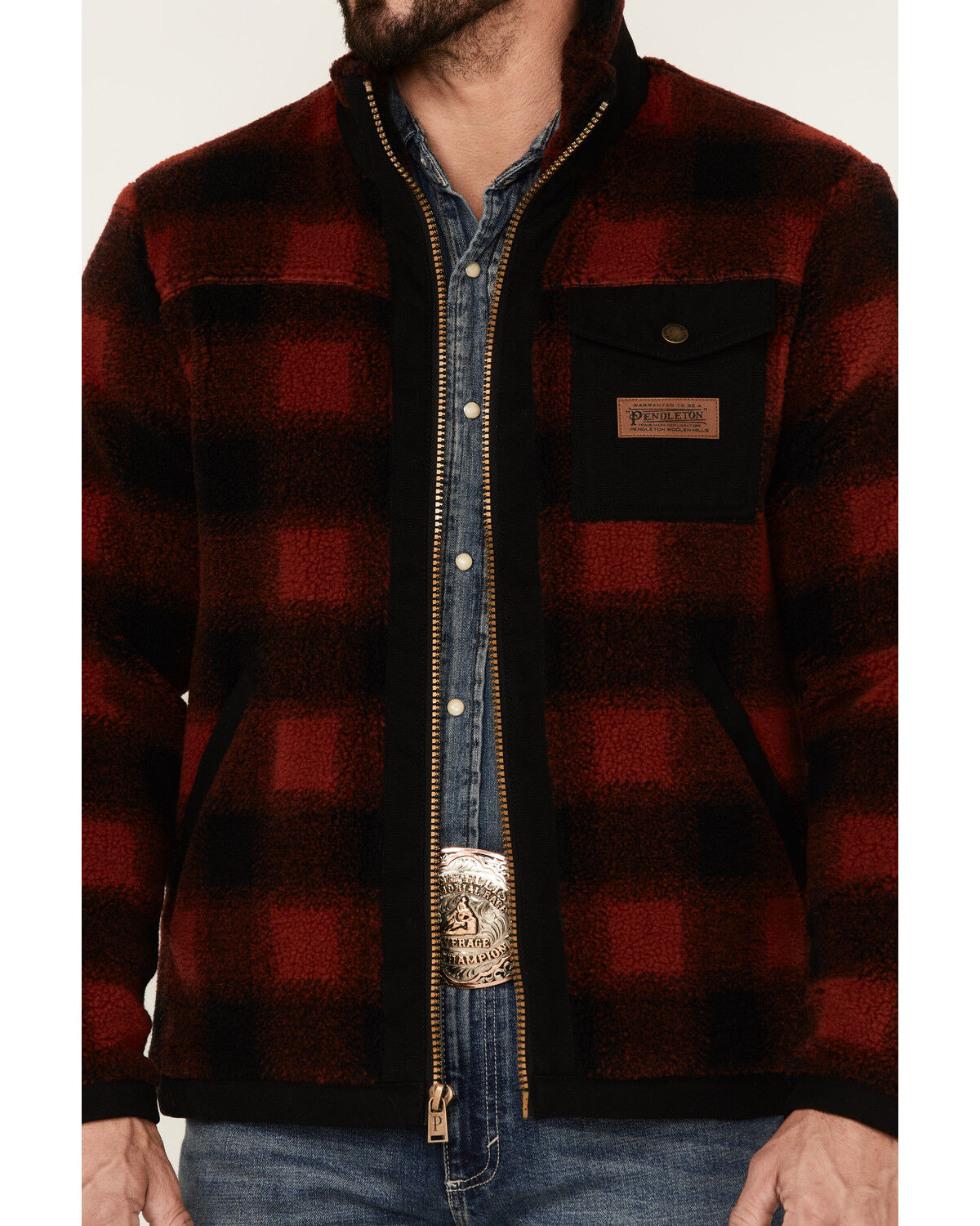 Image #3 - Pendleton Men's Buffalo Plaid Lone Fir Zip-Front Fleece Jacket, , hi-res