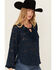 Image #2 - Shyanne Women's Floral Long Sleeve Ruffle Peasant Top, Navy, hi-res