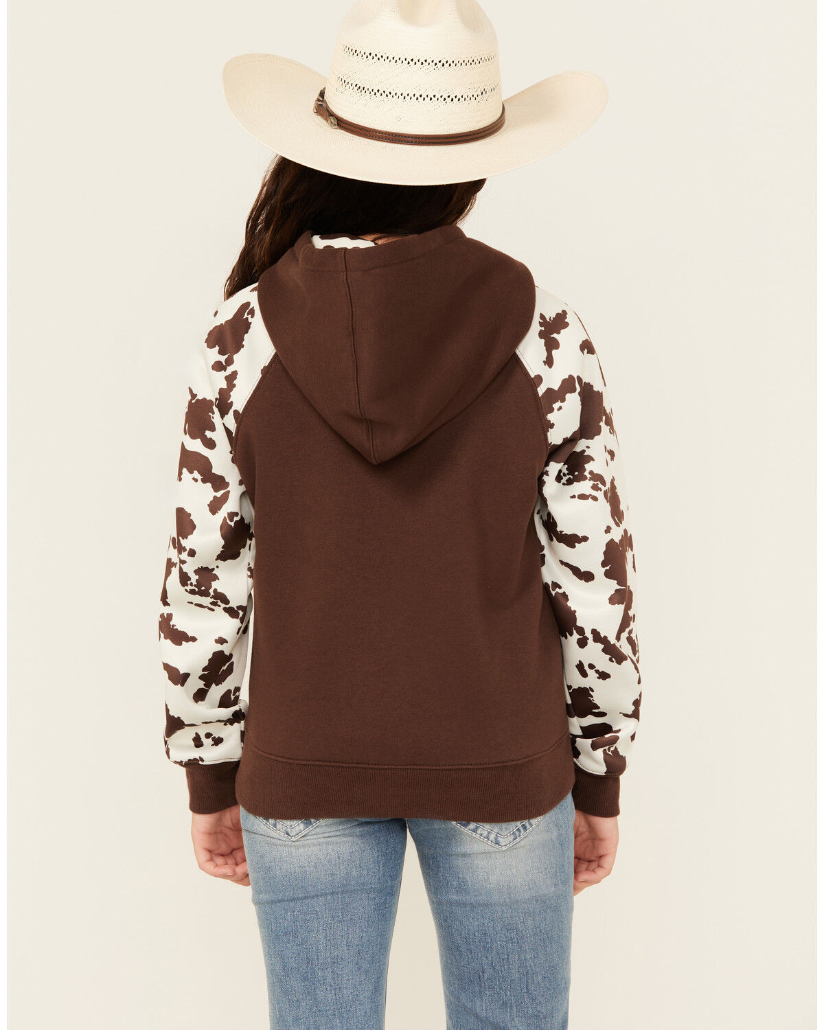 Image #4 - Cowgirl Hardware Girls' Horseshoe Raglan Fleece Hoodie, Chocolate, hi-res