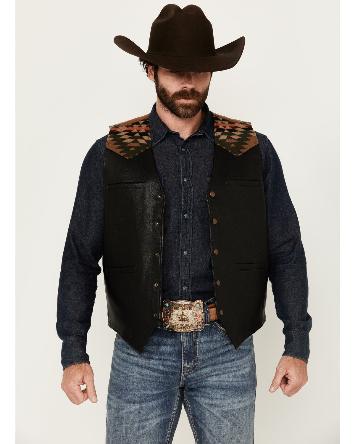 Image #1 - Moonshine Spirit Men's Alamo Southwestern Print Snap Vest, Black, hi-res