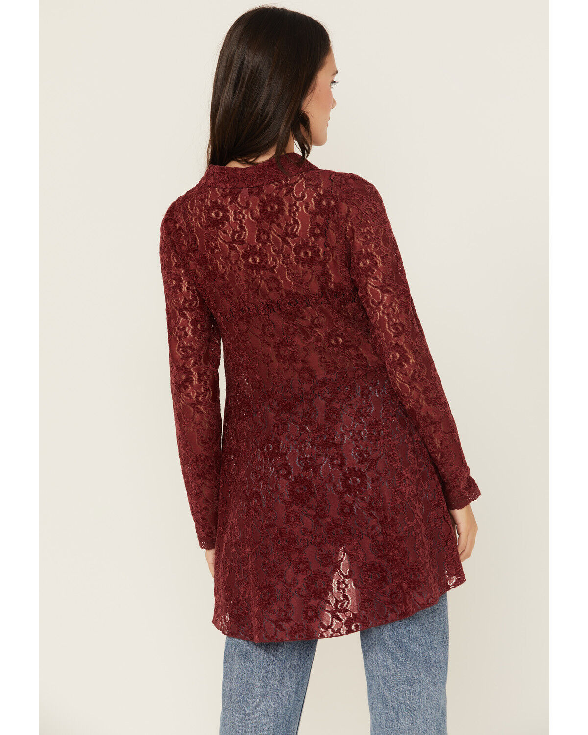 Image #4 - Beyond The Radar Women's Velvet Lace Long Sleeve Tunic, Burgundy, hi-res