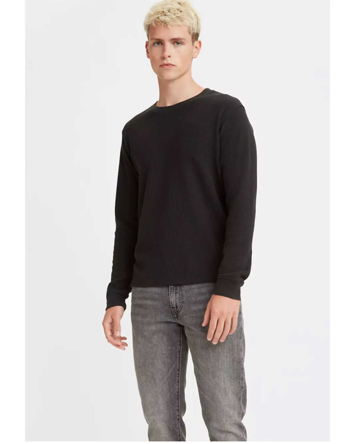Image #1 - Levi's Men's Solid Black Relaxed Thermal Long Sleeve T-Shirt, Black, hi-res